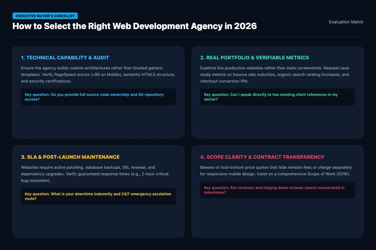 Agency selection checklist and technical audit matrix