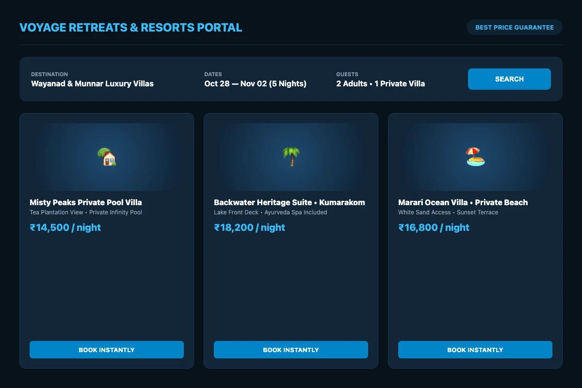 Resort and hotel luxury booking engine